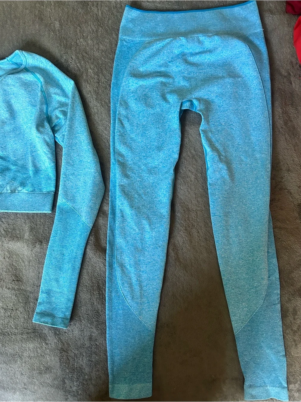 Women Light Blue Seamless Leggings & Crop Long Sleeve Set M/L